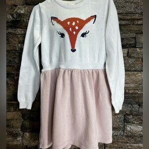 Gymboree White and Pink Fox Sweater Dress